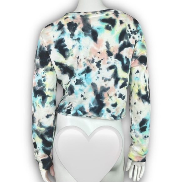 💙 NWT COLSIE Tie Dye Fleece Oversized Cropped Crew Sweatshirt Pastel Athleisure - Picture 7 of 11